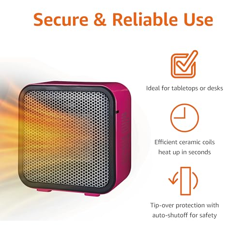 Amazon Basics Ceramic Space Heater, Mini Heater for Office Desk, Portable Tent Heater for Camping (Indoor Use), 500 W, With Tip-Over Protection, Lightweight (1.4 LBS), Black, 5.8