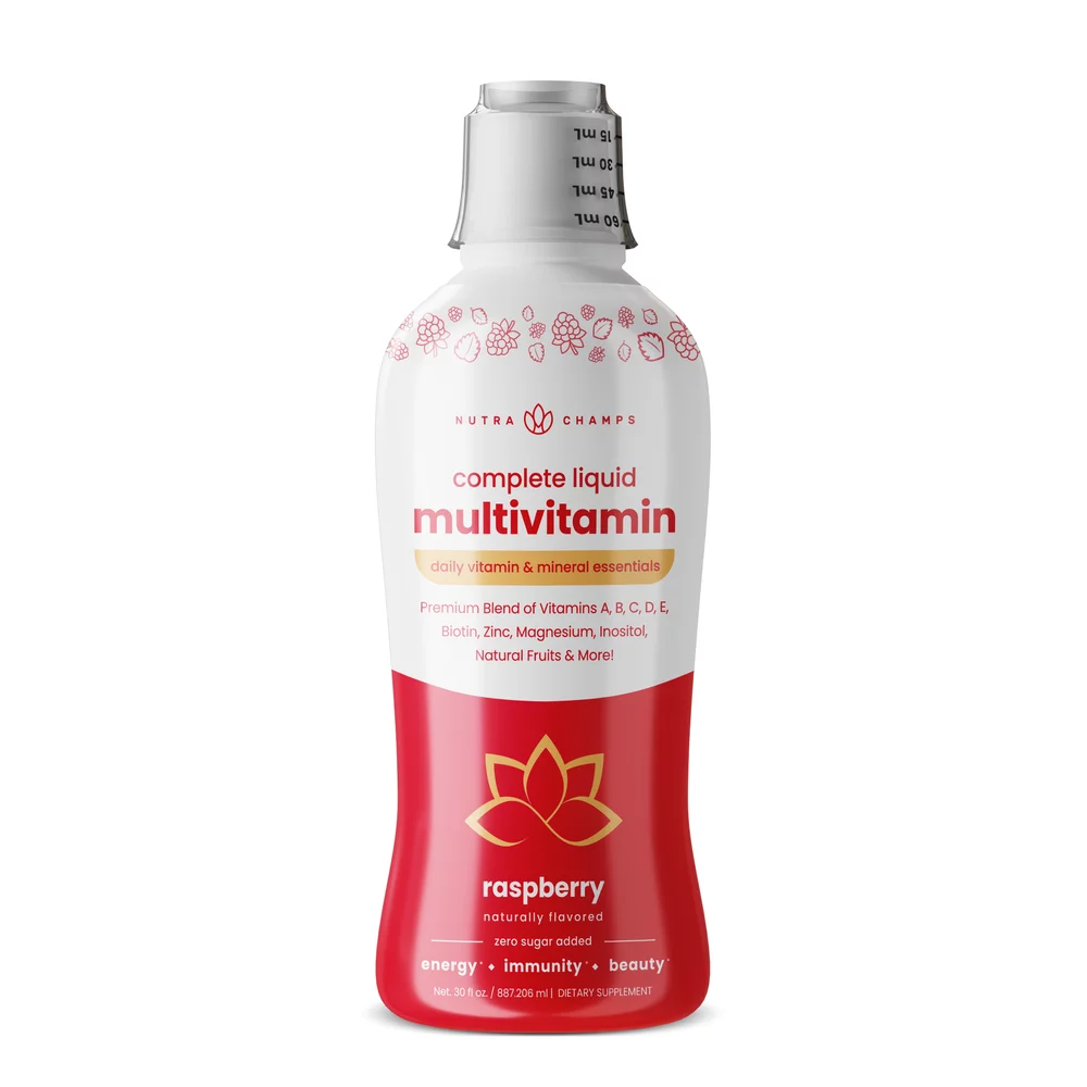 NutraChamps Complete Liquid Multivitamins | Liquid Vitamins for Women, Men & Kids | Vegan Liquid Vitamin Multimineral Supplement | 30 FI Oz Liquid Multivitamin & Minerals | Energy, Immunity & Beauty