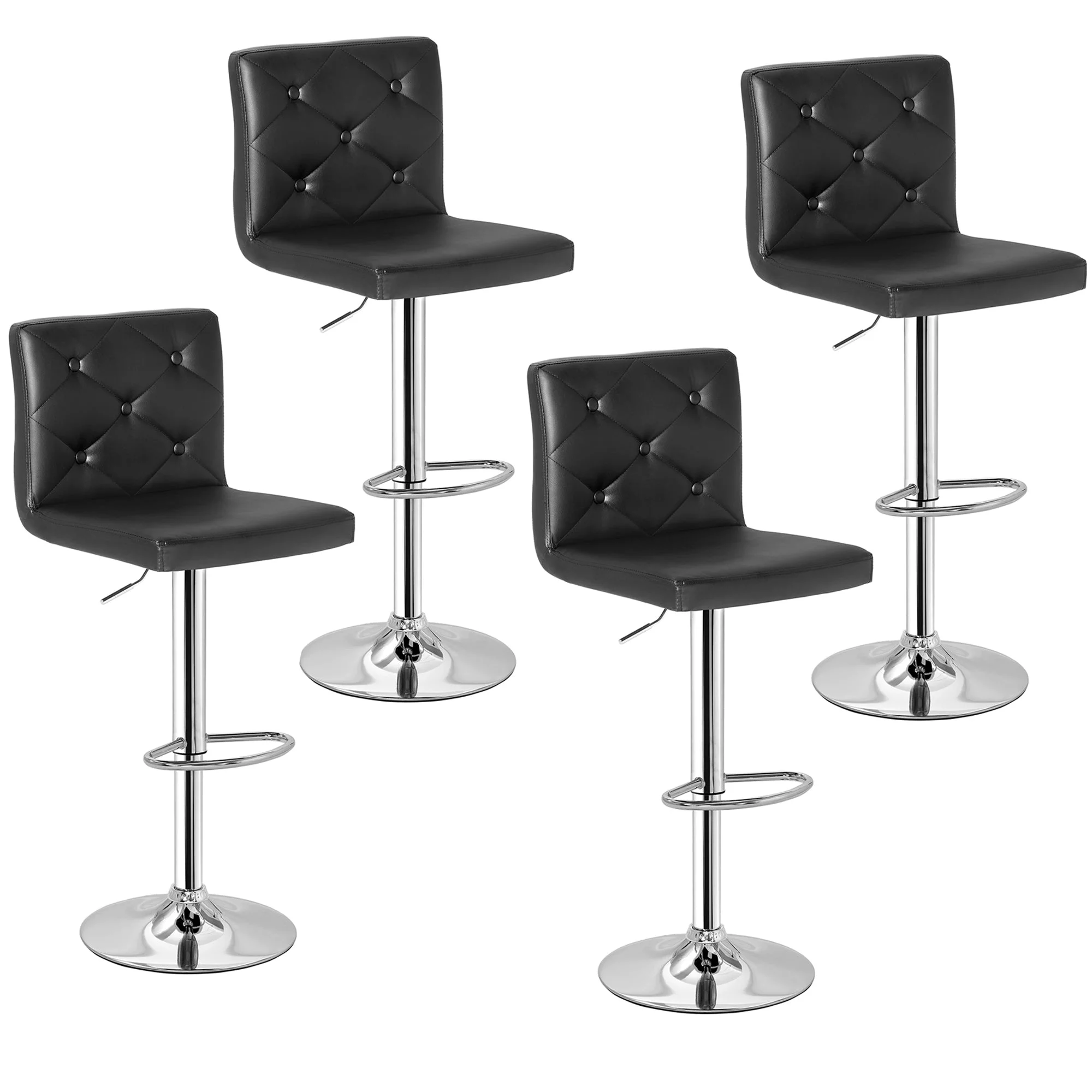 Peatuk Set of 4 Adjustable Swivel Bar Stools, Modern Counter Height Barstools with Back for Kitchen, Black