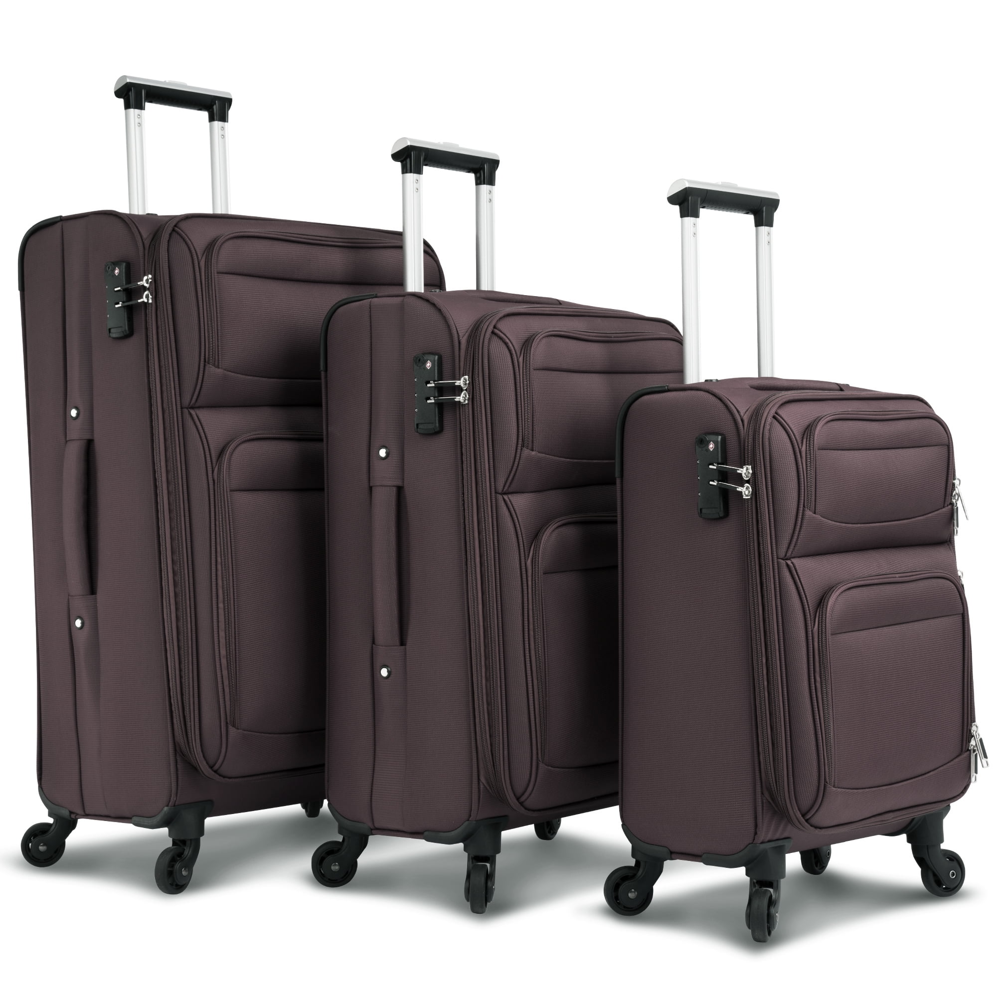 PAPROOS 3 PCS Luggage Set, Lightweight Carry on Softside Suitcases Set, 22in 26in 30in Expandable Suitcase with Spinner Wheel and TSA Lock, Oxford Fabric Softshell Luggage Set for Travel, Brown