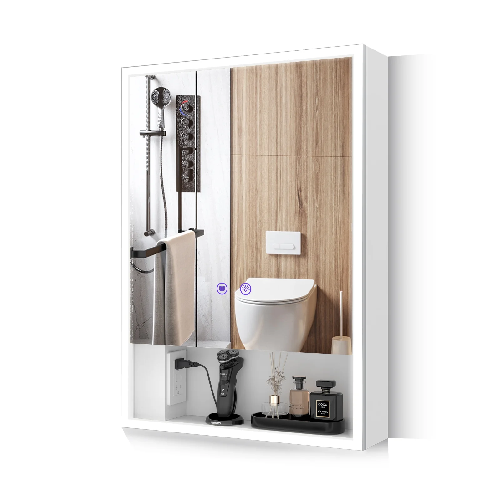 LALAHOO Bathroom Medicine Cabinet with 3-Color Mode Led Lights 28 x 20 Inch Recessed Medicine Cabinet or Surface Mount Medicine Cabinet with Socket USB Type-c Defog Storage Shelves