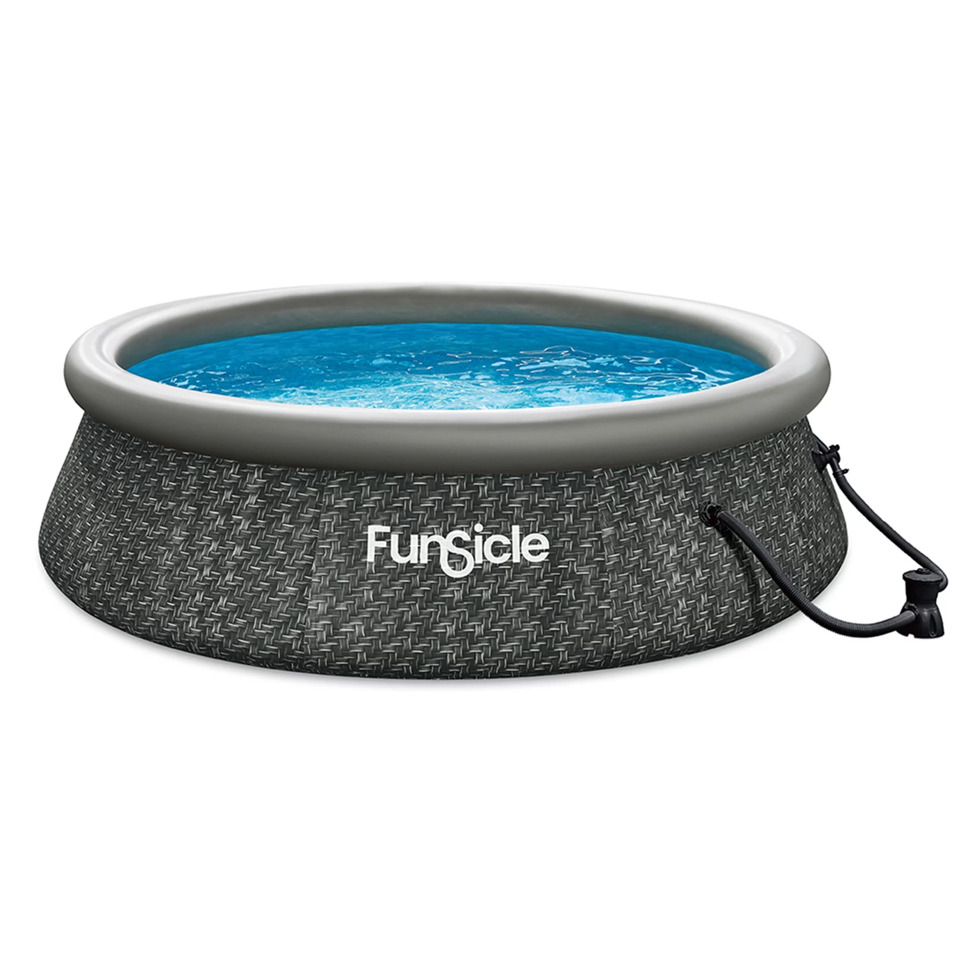 Funsicle 10ft x 30in Round QuickSet Designer Above Ground Pool, Dark Herringbone with Cartridge Filter Pump, Age 6 & up