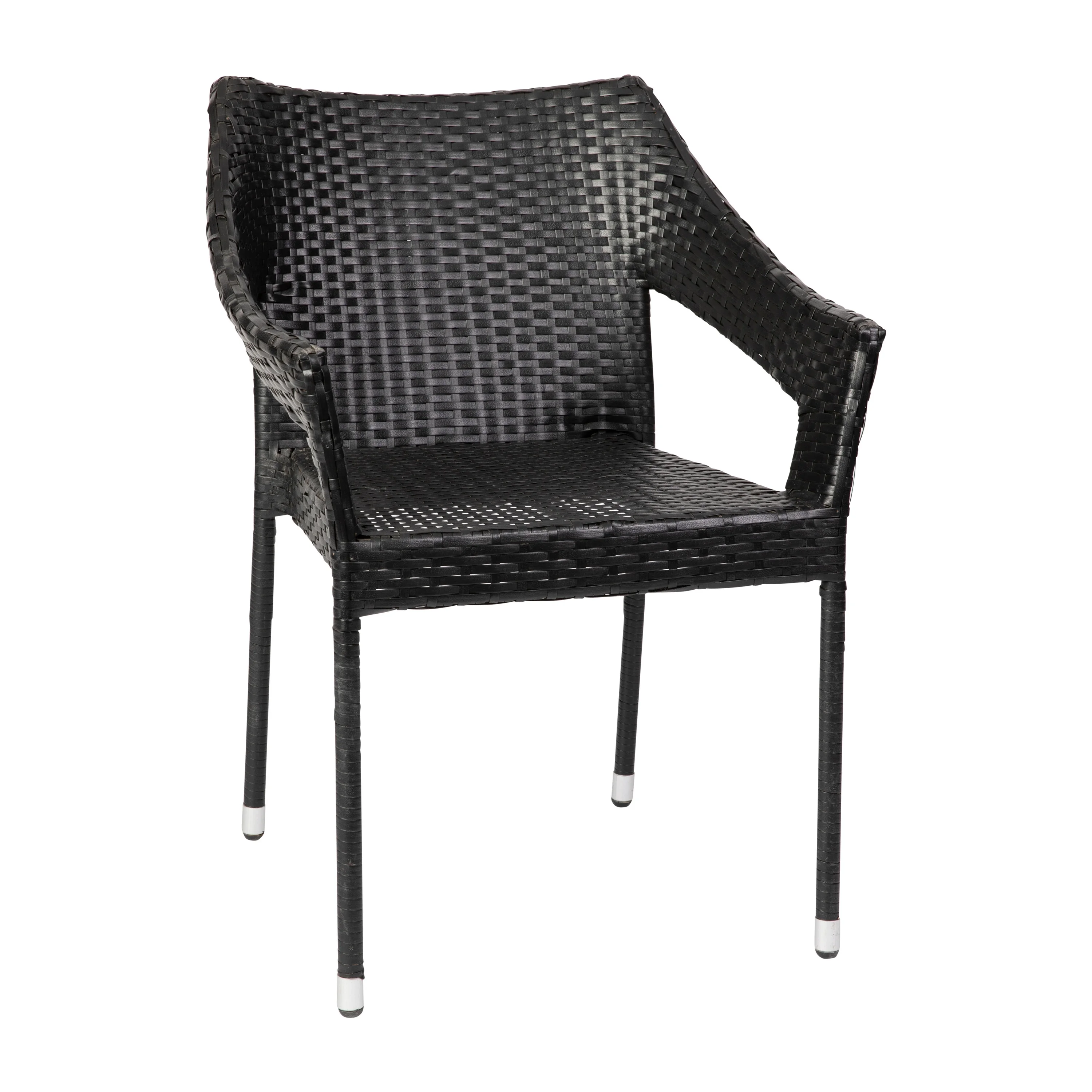 BizChair Commercial Grade Stacking Patio Chair, All Weather PE Rattan Wicker Patio Dining Chair in Black