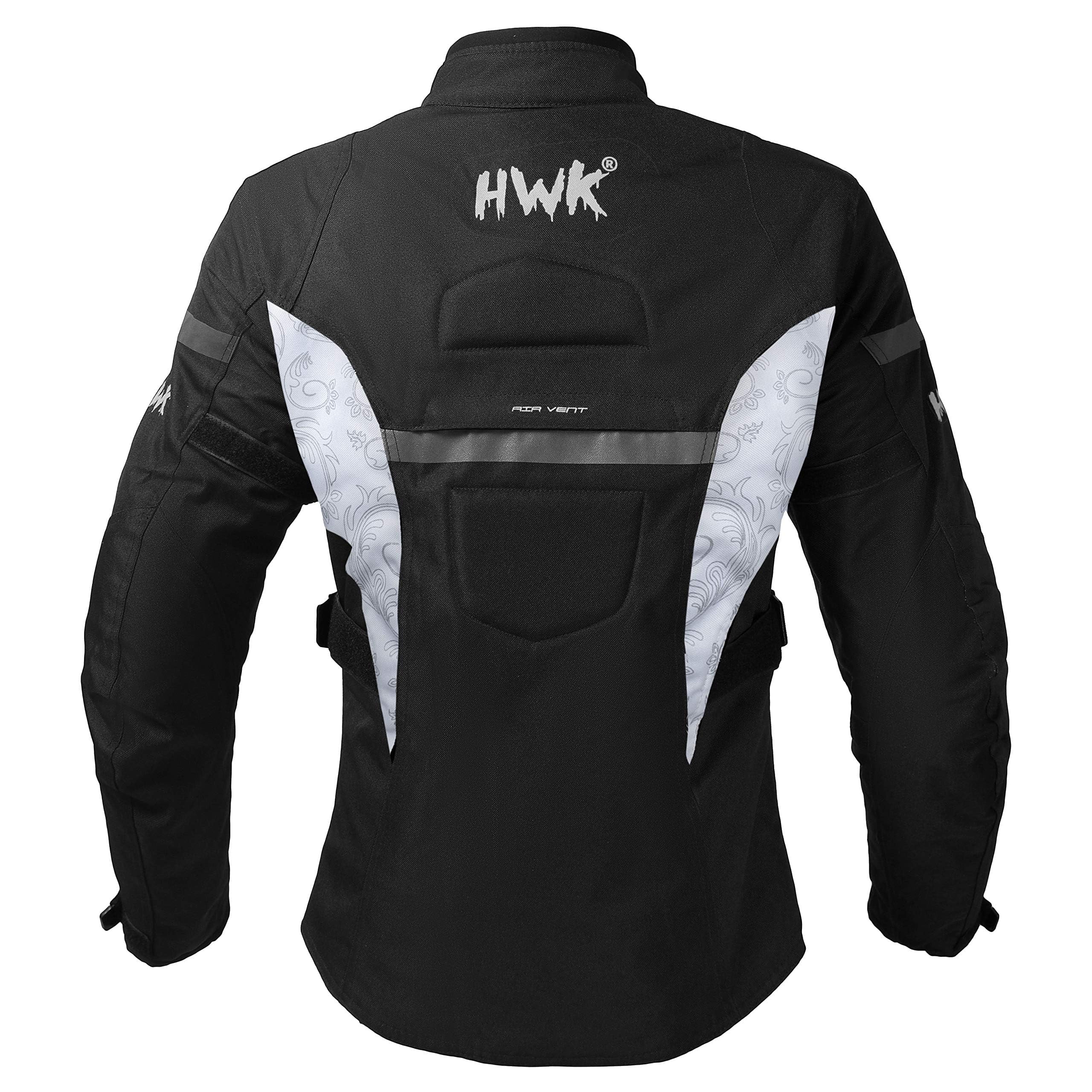 HWK Adventure/Touring Motorcycle Jacket for Women, Women's Motorcycle Jacket with CE Armor for Enduro Motorbike Riding, Water Resistant Textile Biker Jacket for Women - Black & White, Large