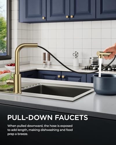 FORIOUS Kitchen Faucet, Kitchen Sink Faucets with Pull Down Sprayer, Commercial Pull Out Kitchen Faucet for Sink 1 or 3 Hole, Single Handle Stainless Steel Sink Faucet for Bar RV Laundry