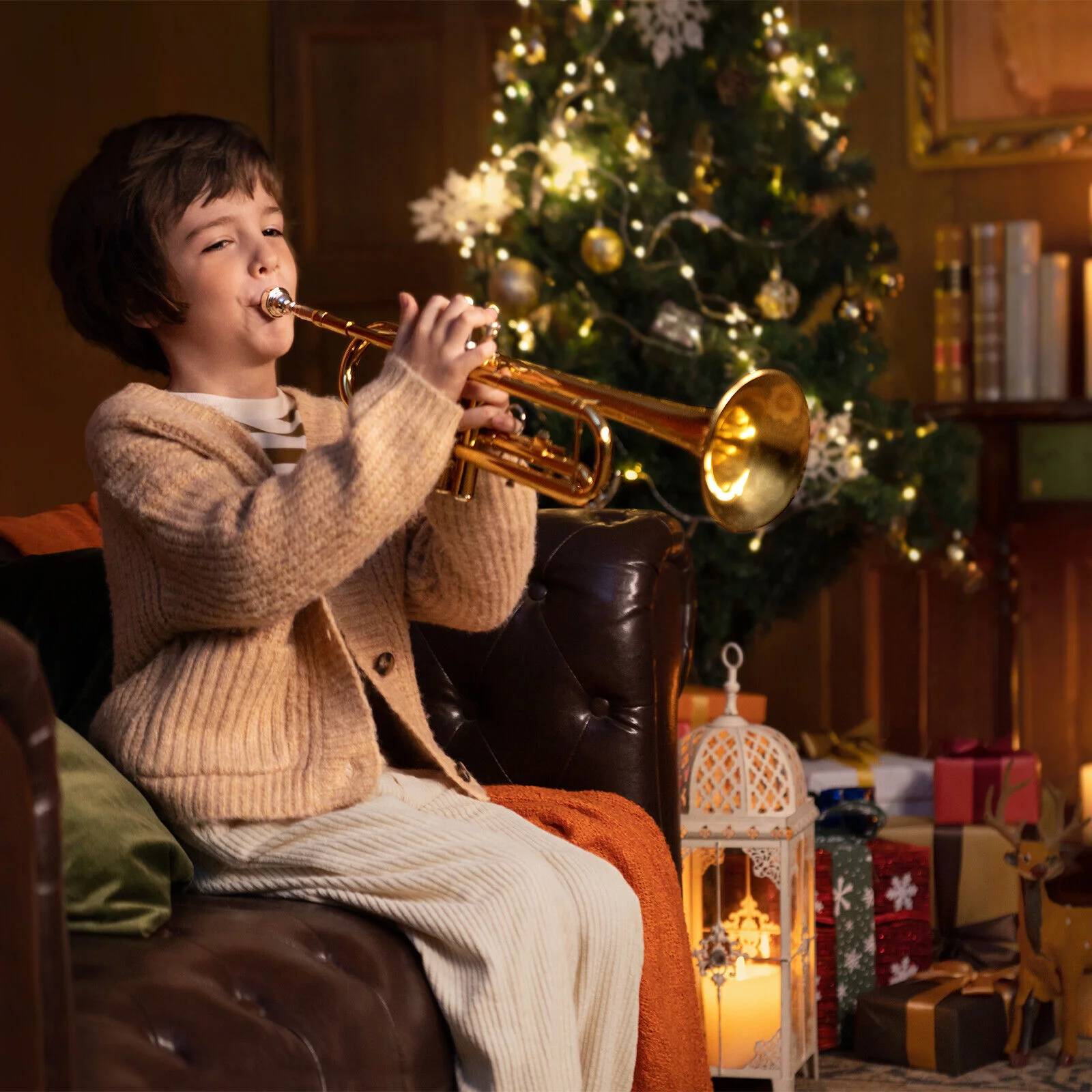 Eastar Trumpet Set for Students Beginner Bb Standard Brass Instrument School Band Gold, with Case