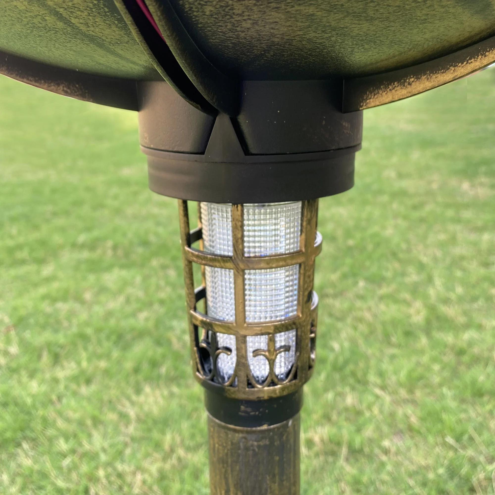 Westcharm 30 Inch Solar Lighted Bird Bath for Yard and Garden with Planter Bowl - Antique Bronze