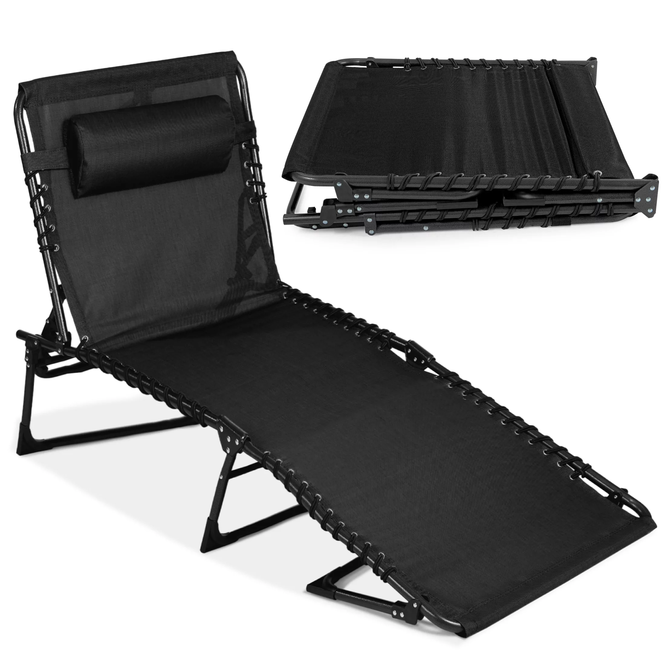 Best Choice Products Patio Chaise Lounge Chair, Outdoor Portable Adjustable Folding Pool Recliner w/ Pillow - Black