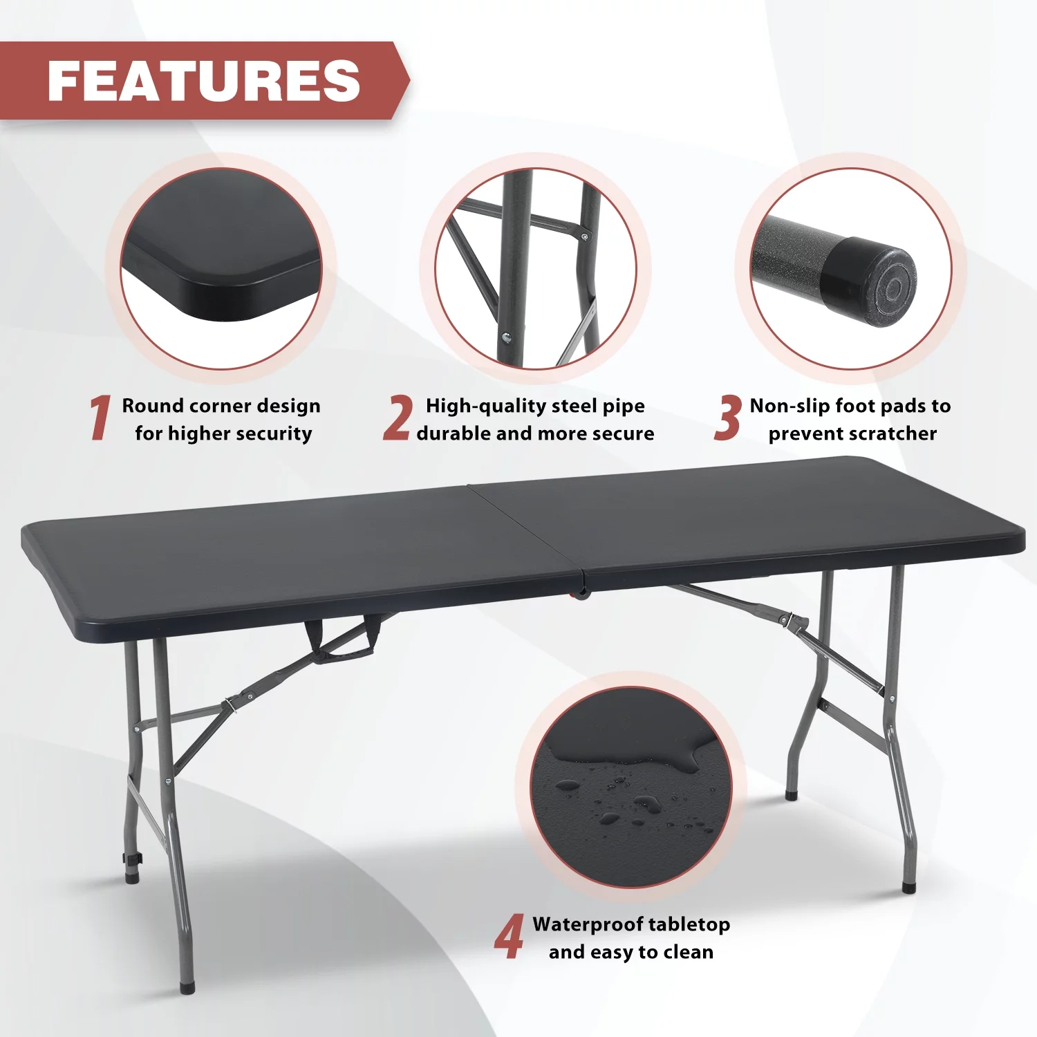 Dkelincs 6ft Plastic Folding Table with Carrying Handle 71