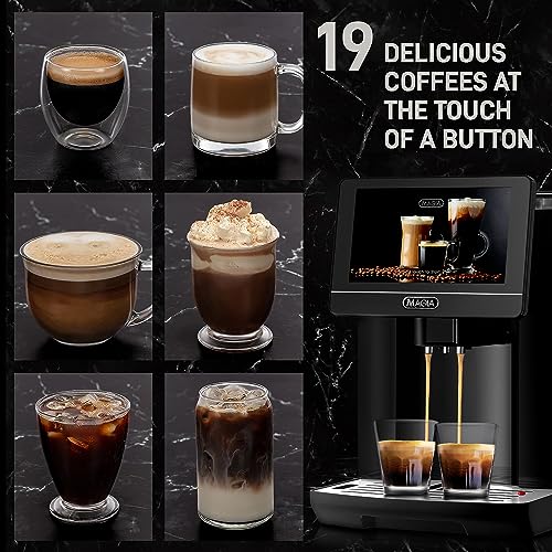 Zulay Magia Super Automatic Coffee Espresso Machine - Durable Automatic Espresso Machine With Grinder - Espresso Coffee Maker With Easy To Use 7” Touch Screen, 20 Coffee Recipes, 10 User Profiles