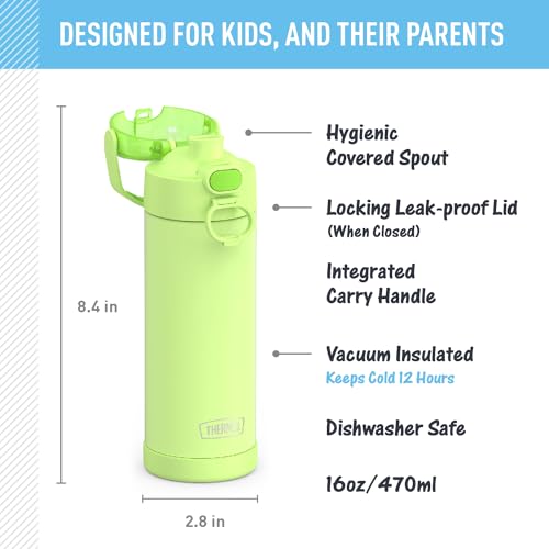 THERMOS FUNTAINER 16 Ounce Stainless Steel Vacuum Insulated Bottle with Wide Spout Lid, MINECRAFT