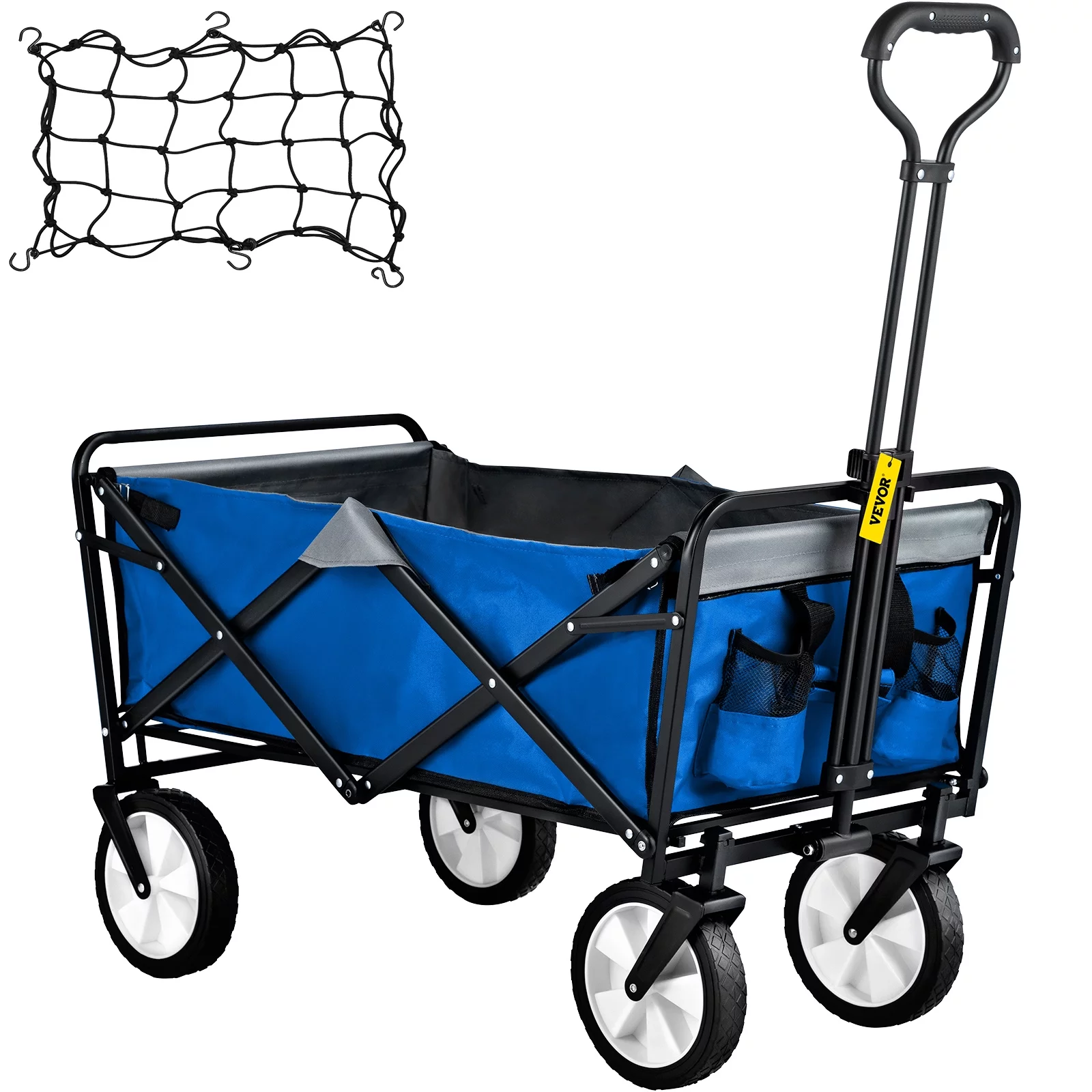 VEVORbrand Collapsible Wagon Cart ,Folding Wagon Cart , 176 lbs Load Beach Wagon Oversized Wheels, Portable Folding Wagon Adjustable Handles for Beach, Garden, Sports, Camping,Blue & Gray