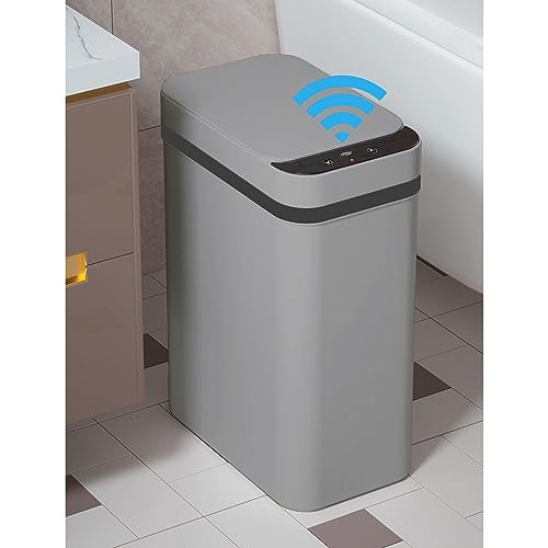 Yatmung Touchless Bathroom Trash Can - 2.5 Gallon Smart Trash Can Sensor Motion - Skinny Trash Bin with Lid - Electric, Narrow, Plastic, Auto Open - Small Slim Automatic Garbage Can (Black)