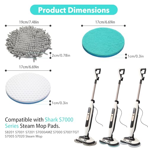 6 Packs Steam Mop Pads Replacement Power Pads Compatible with Shark,S8201 S8001 S7001 S7201 S7000AMZ S7000 S7005 S7020 S7001C Dirt Grip Scrub Adsorb Washable Pad