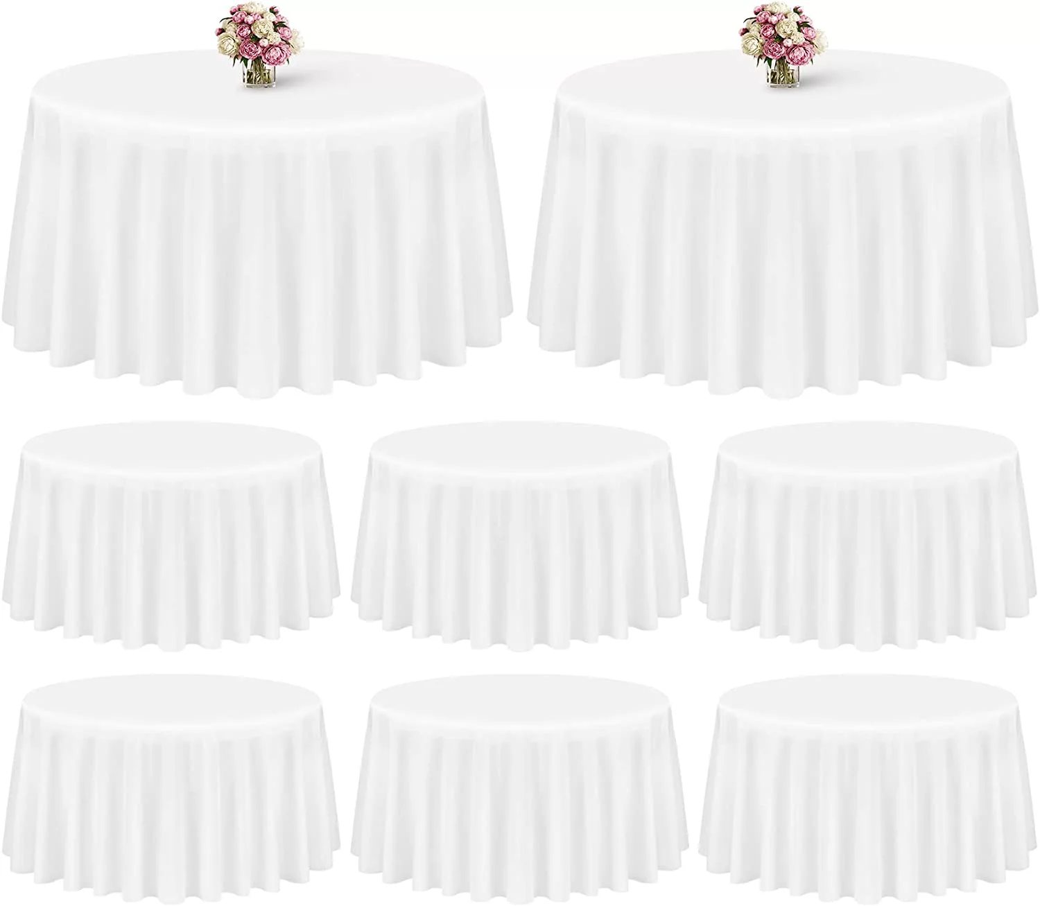 8 Pack Round Tablecloth 120 Inch White Round Polyester Table Clothes, Stain Resistant and Wrinkle Table Cloth Washable Fabric Circular Table Cover for Wedding Reception Banquet Parties Table