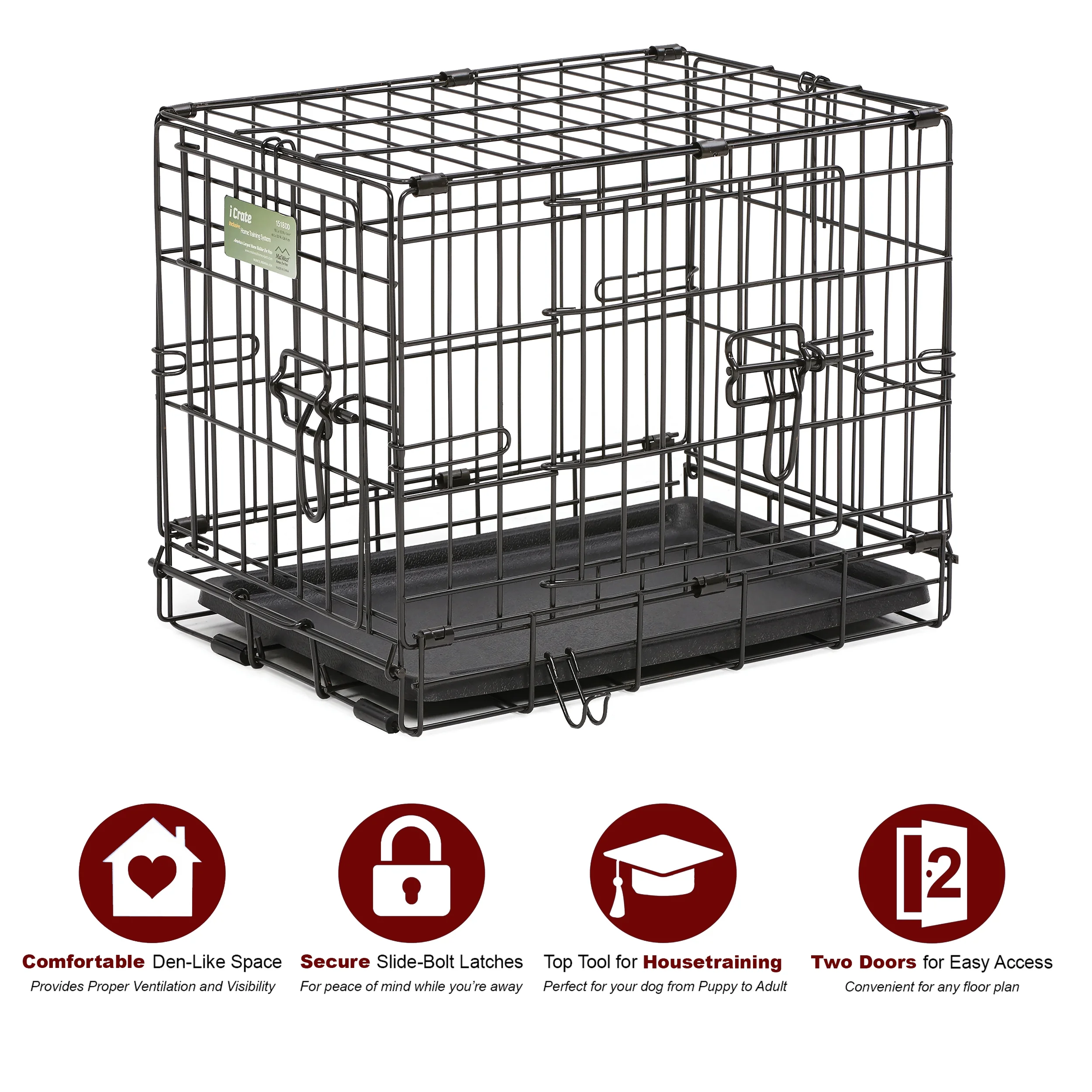 Dog Crate | Newly Enhanced MidWest iCrate XXS Folding Metal Dog Crate | Divider Panel, Floor Protecting Feet, Leak-Proof Dog Pn | , 18L x 12W x 14H, Toy Dog Breed