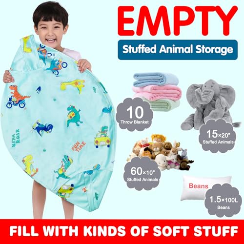 Lukeight Stuffed Animal Storage Bean Bag Chair Cover for Kids, Dinosaur Zipper Beanbag Chair Cover for Organizing Toddler and Kids' Rooms Plush Toys (Dinosaur, Large)