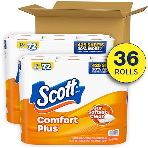 Scott ComfortPlus Toilet Paper, 12 Double Rolls, 231 Sheets per Roll, Septic-Safe, 1-Ply Toilet Tissue