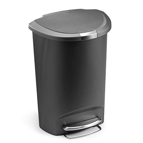 simplehuman 50 Liter / 13 Gallon Semi-Round Kitchen Step Trash Can with Secure Slide Lock, Black Plastic