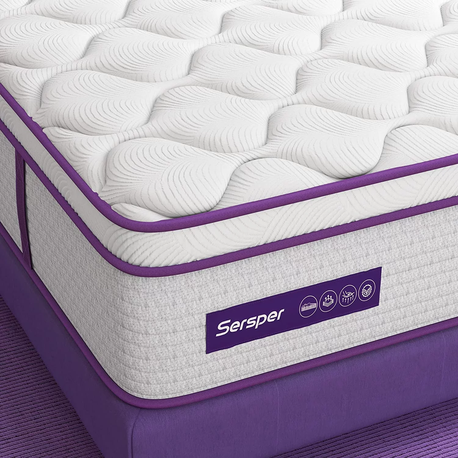Sersper Queen Size Hybrid Mattress, 10 inch Memory Foam Euro Top Mattress, 5-Zone Support for Back Pain, Medium Firm