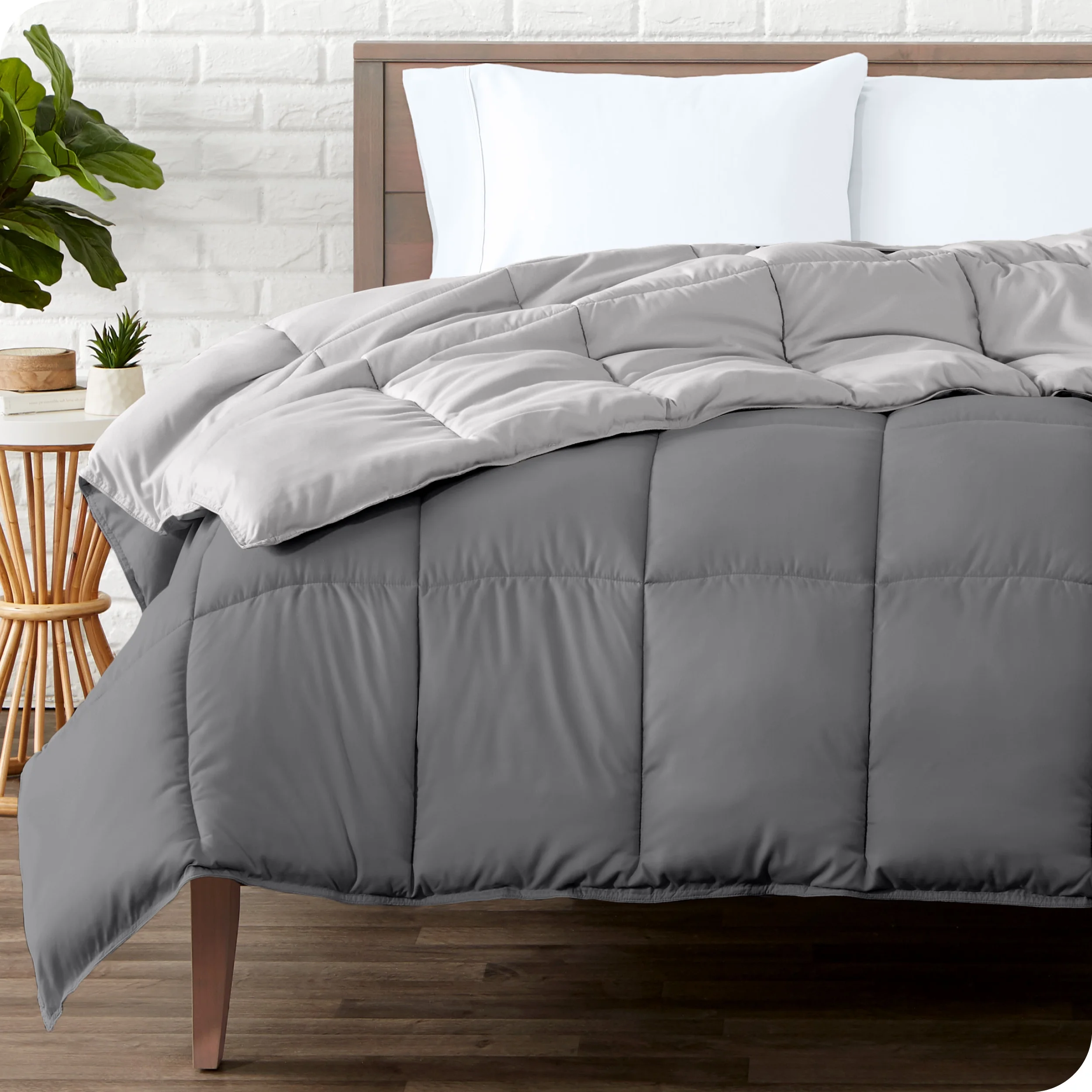 Bare Home Ultra-Soft Reversible Comforter - Goose Down Alternative - Full, Gray/Light Gray