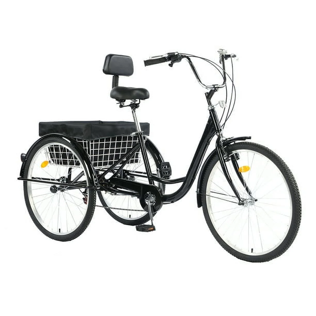 PRIJESSE 26 Inch  Adults Tricycle 7-Speed for Shopping and Travel with basket Multifunctional and Practical 3-Wheel Bike (Black)
