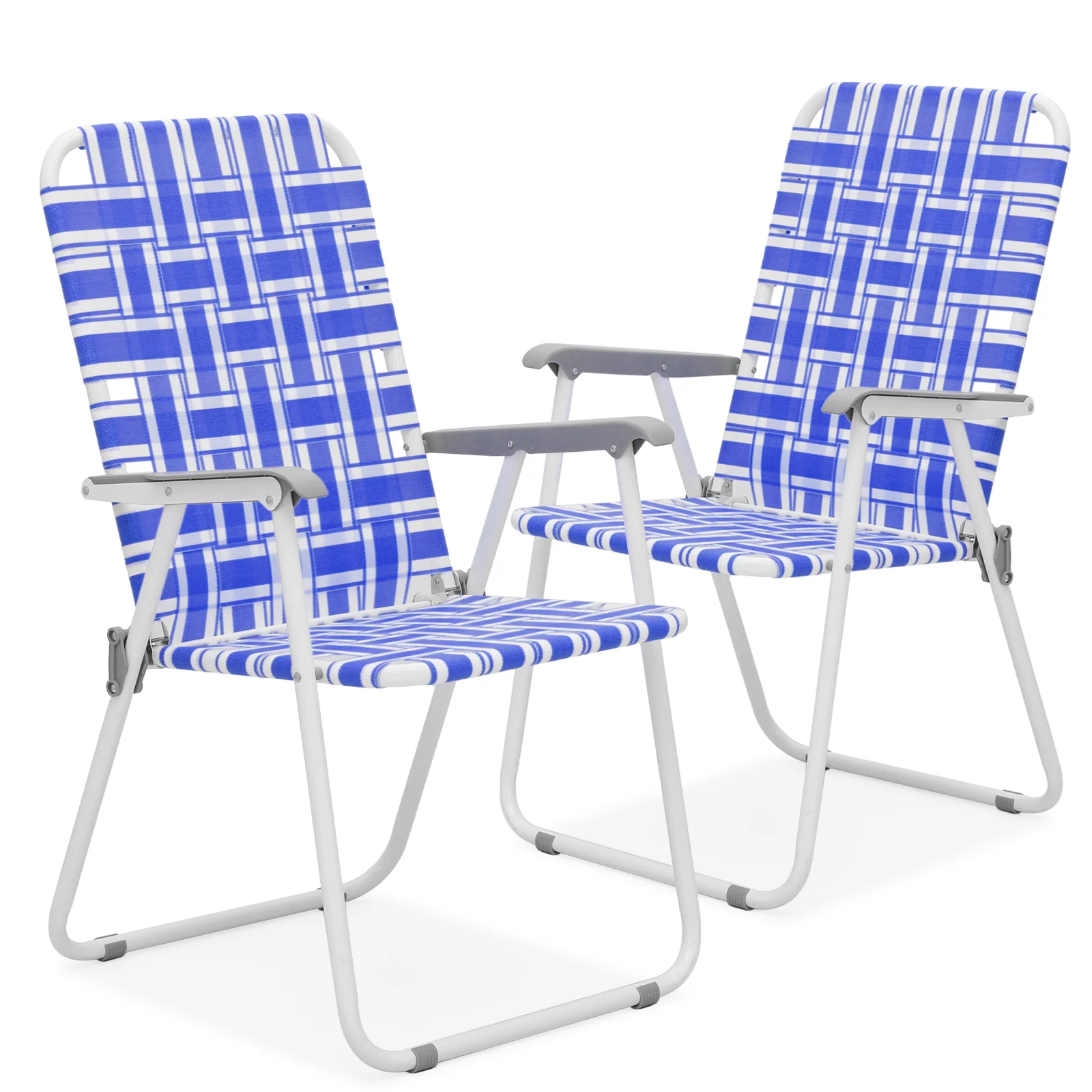 MoNiBloom Folding Webbed Beach Chairs Set of 2, Portable Camping Seats with Armrests, for Outdoor Patio Lawn, Blue