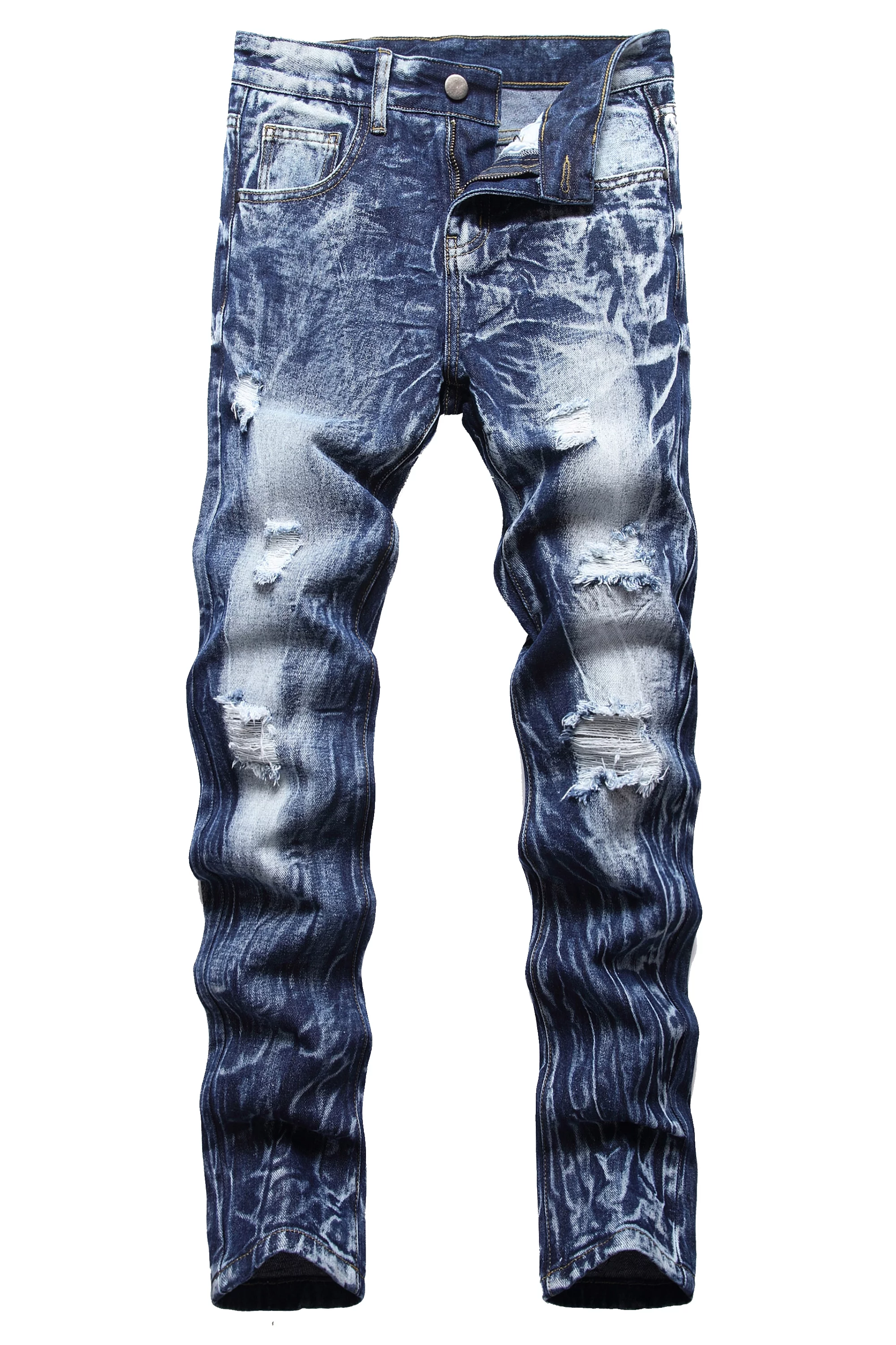 Keevoom Boys Skinny Fit Ripped Distressed Stretch Slim Washed Jeans