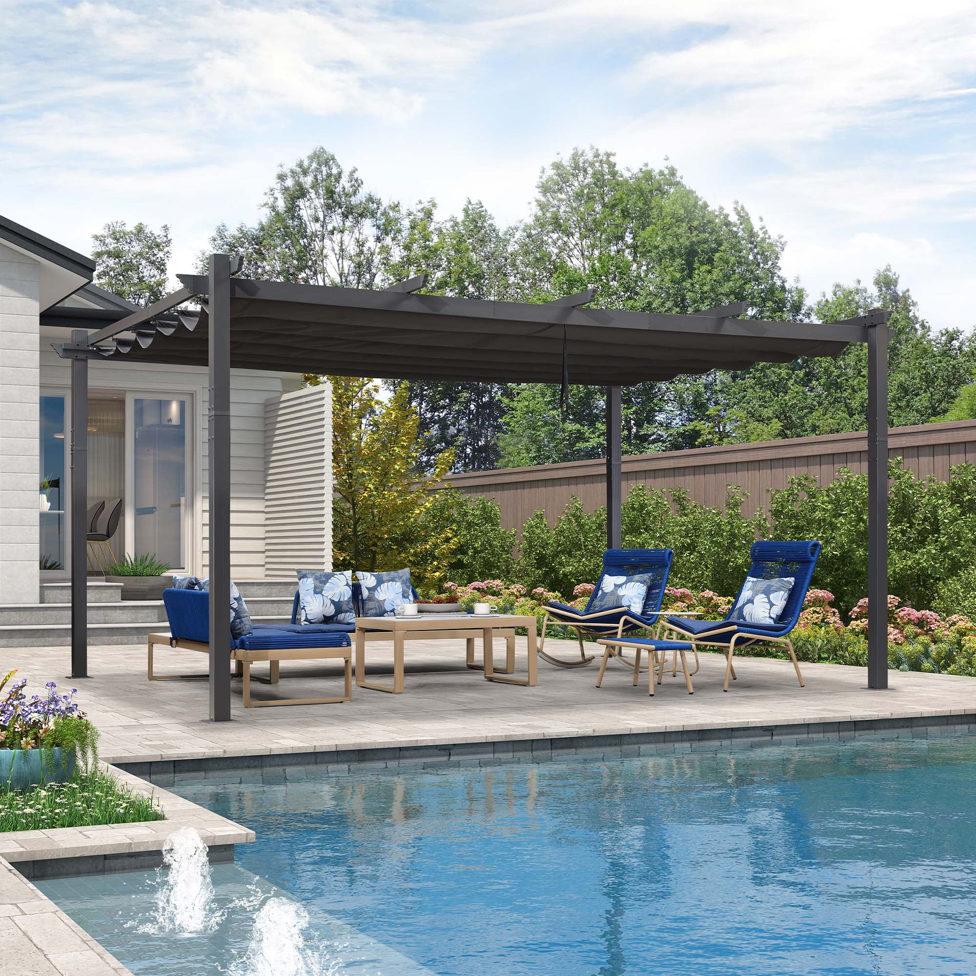 PURPLE LEAF Pergola 12' X 16’ Outdoor Retractable Pergola with Weather-Resistant Canopy Aluminum Garden Pergola Patio Grill Gazebo for Garden Yard Gazebo, Gray