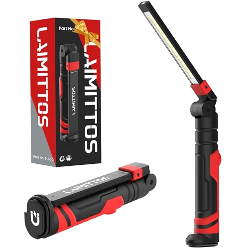 Rechargeable Work Light 2200mAh Magnetic LED Work Light Foldable Flashlight with Hook 3 Lighting Modes Mechanic Light Portable Outdoor Lamp for Car Repair, Home, Garage, Emergency