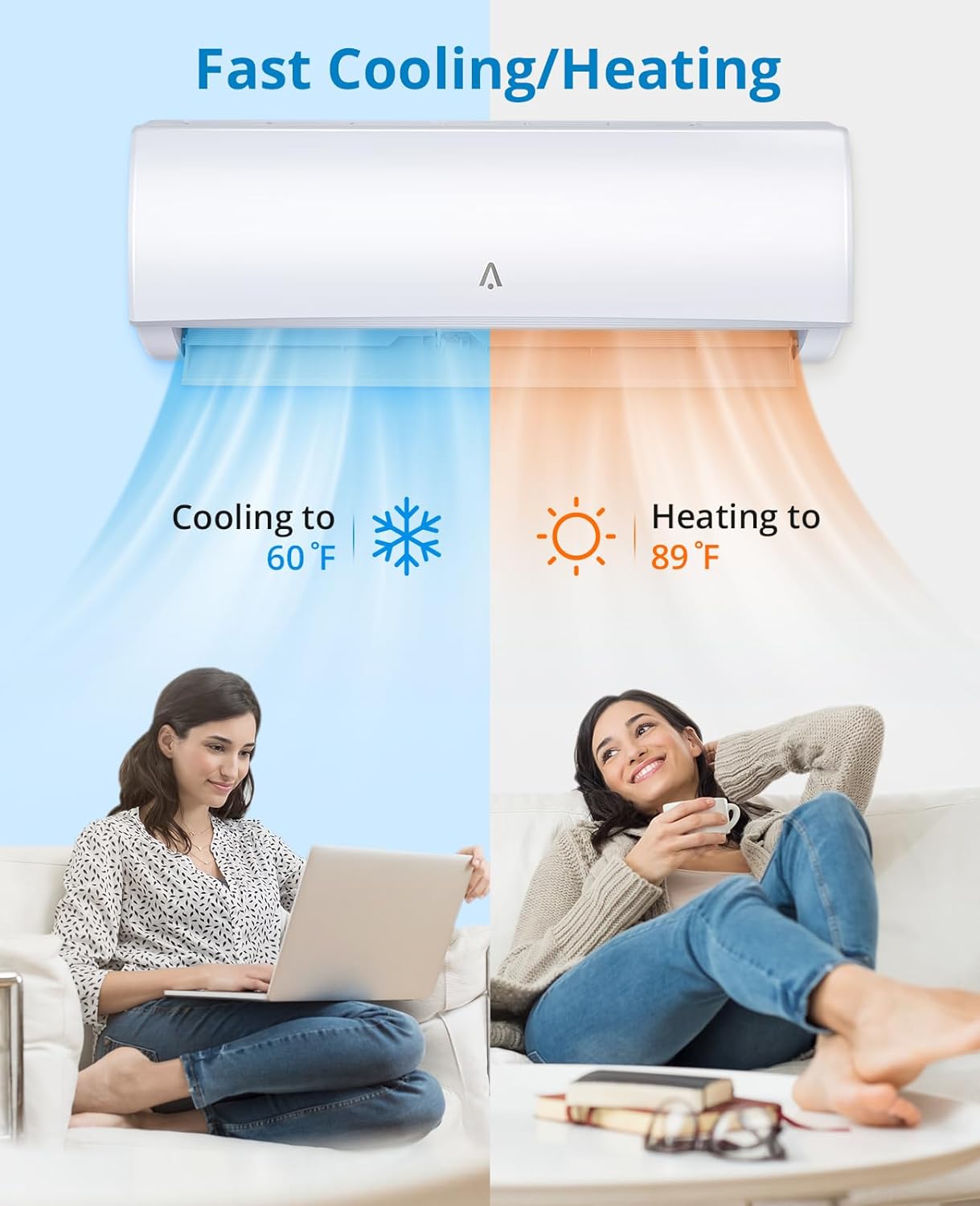 Litake 18,000 BTU Split Air Conditioner, Split AC/Heating System 19 SEER Split-System Air Conditioner Inverter, Cooling up to 1250 Sq.Ft, Wall Mount Ductless Mini Split A/C, Full Installation Kit