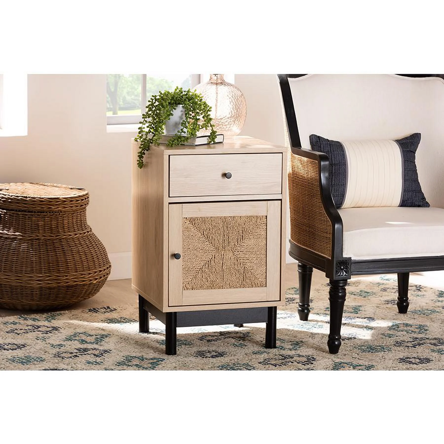 Baxton Studio Cherelle 1-Drawer Mid-Century Wood End Table in Light Brown/Black