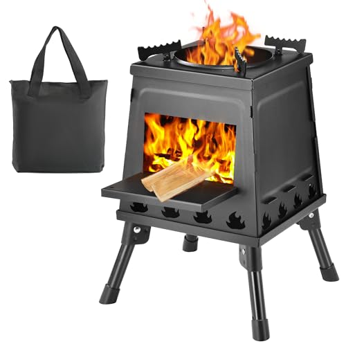 Wood Burning Stove, Camping Wood Stove, Small Portable Cast Iron Wood Stove: Compact Outdoor Cooking Solution with Carrying Bag