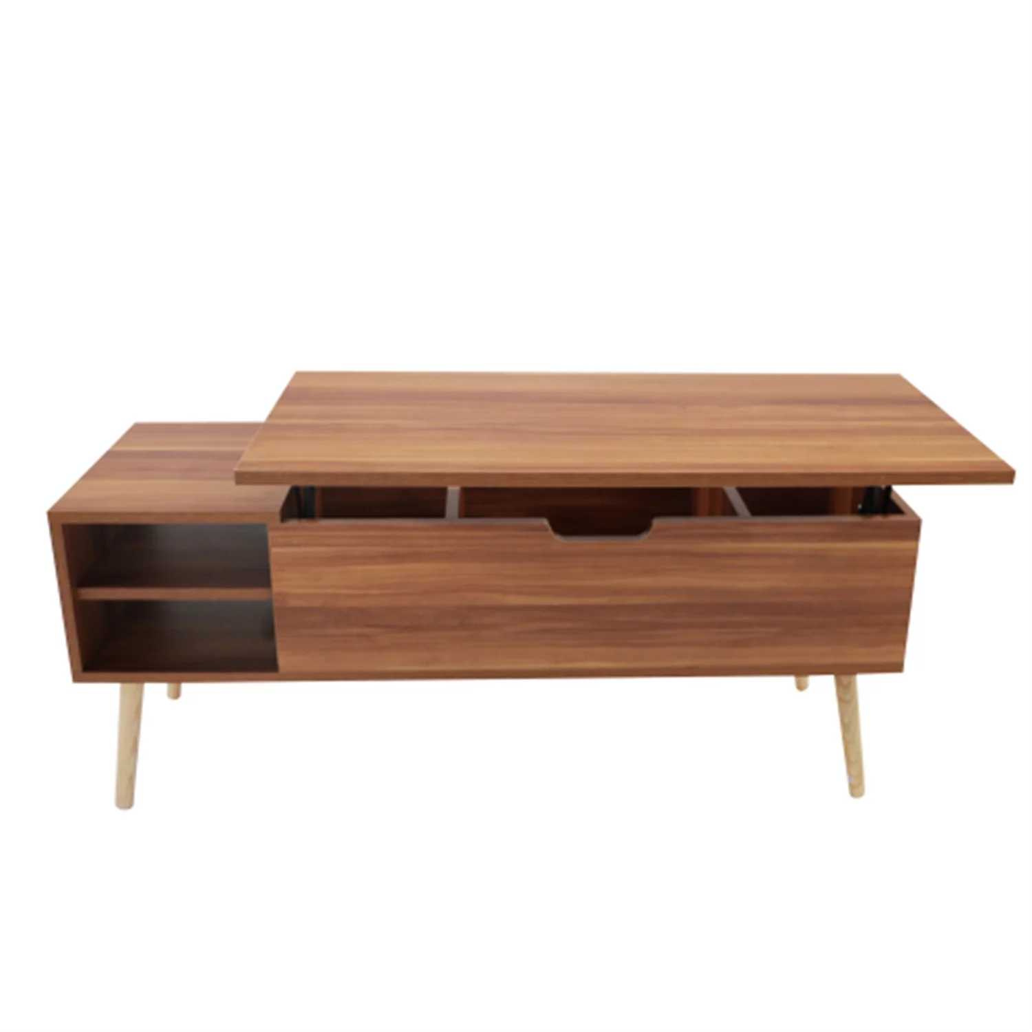 Coffee table, computer table, black, solid wood leg rest, large storage space, can be raised and lowered desktop