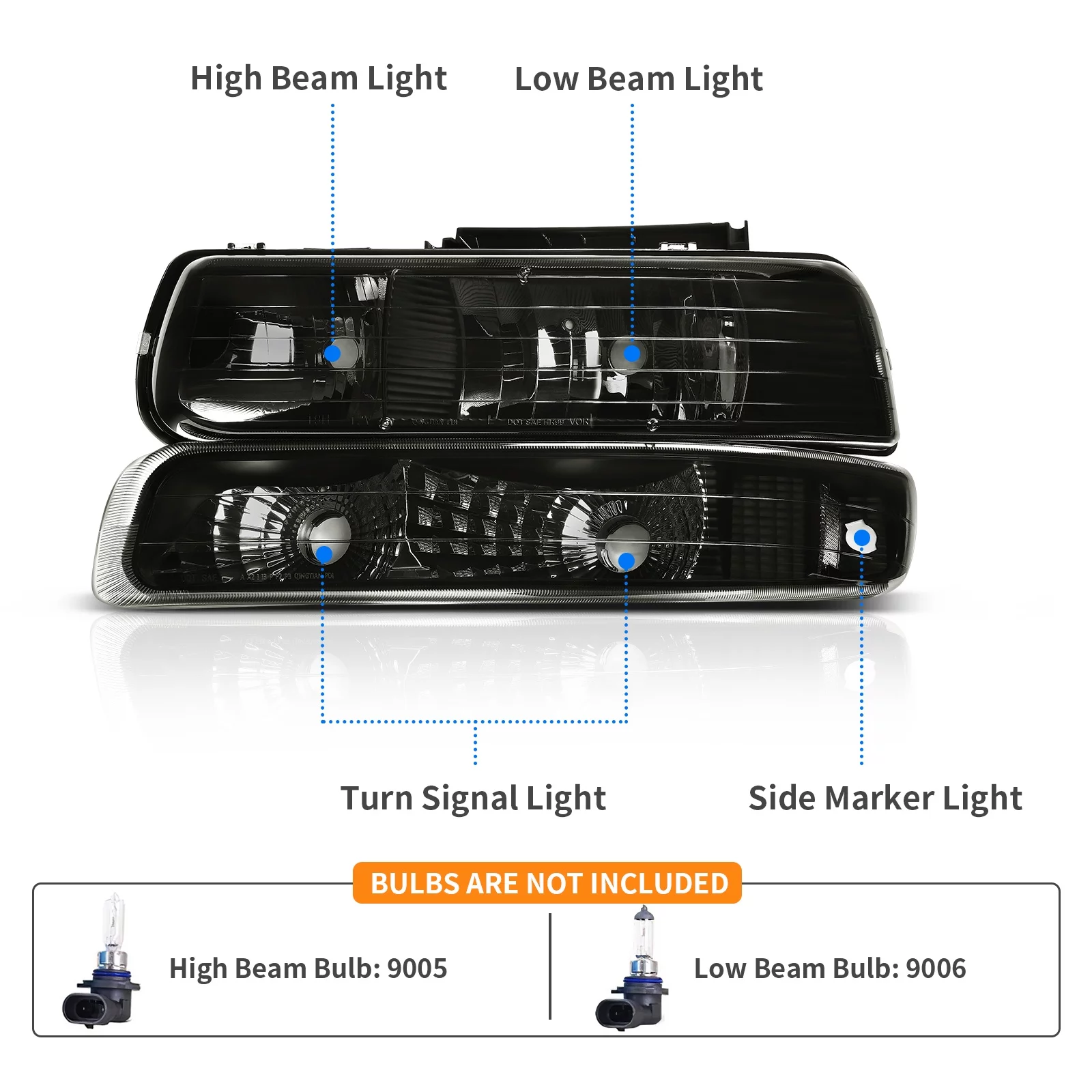 Ledkingdomus Headlights Assembly Headlights for 1999-2002 Silverado 00-06 Tahoe Suburban Smoke Headlamp +Bumper Lamps