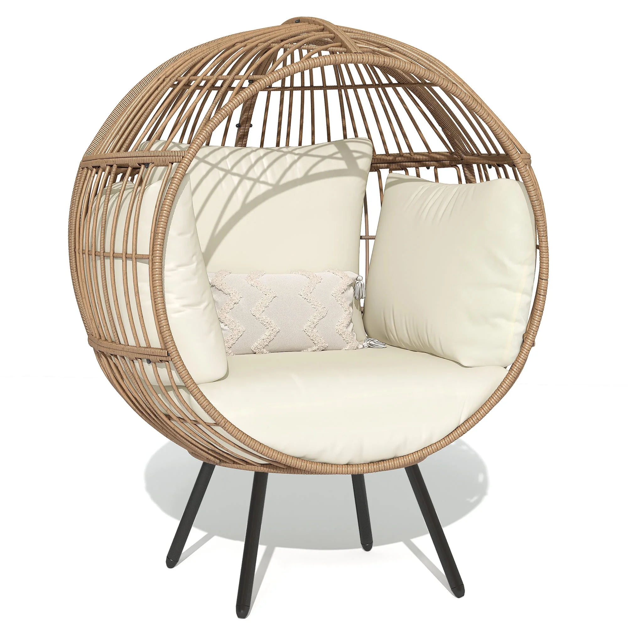 Dextrus Egg Chair Outdoor Egg Lounge Chair with Cushion Wicker Chair PE Rattan Chair for Bedroom,Living room, Patio, Garden, Backyard, Porch-Beige