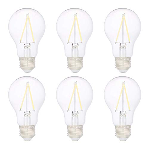 Amazon Basics Soft White LED Light Bulb, A19, 40 Watt Equivalent, Energy Efficient 6W, E26 Standard Base, 2700K, Non-Dimmable, 10,000 Hour Lifetime, 6-Pack