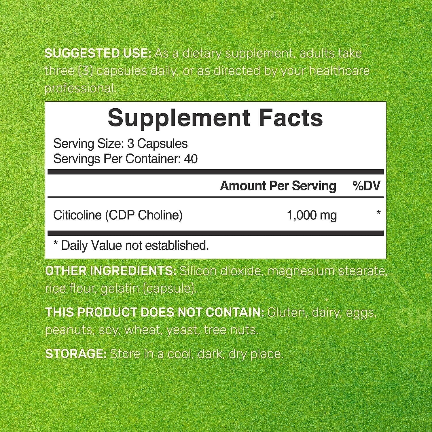 Citicoline CDP Choline 1000mg 120 Caps supports Brain Cognitive Function