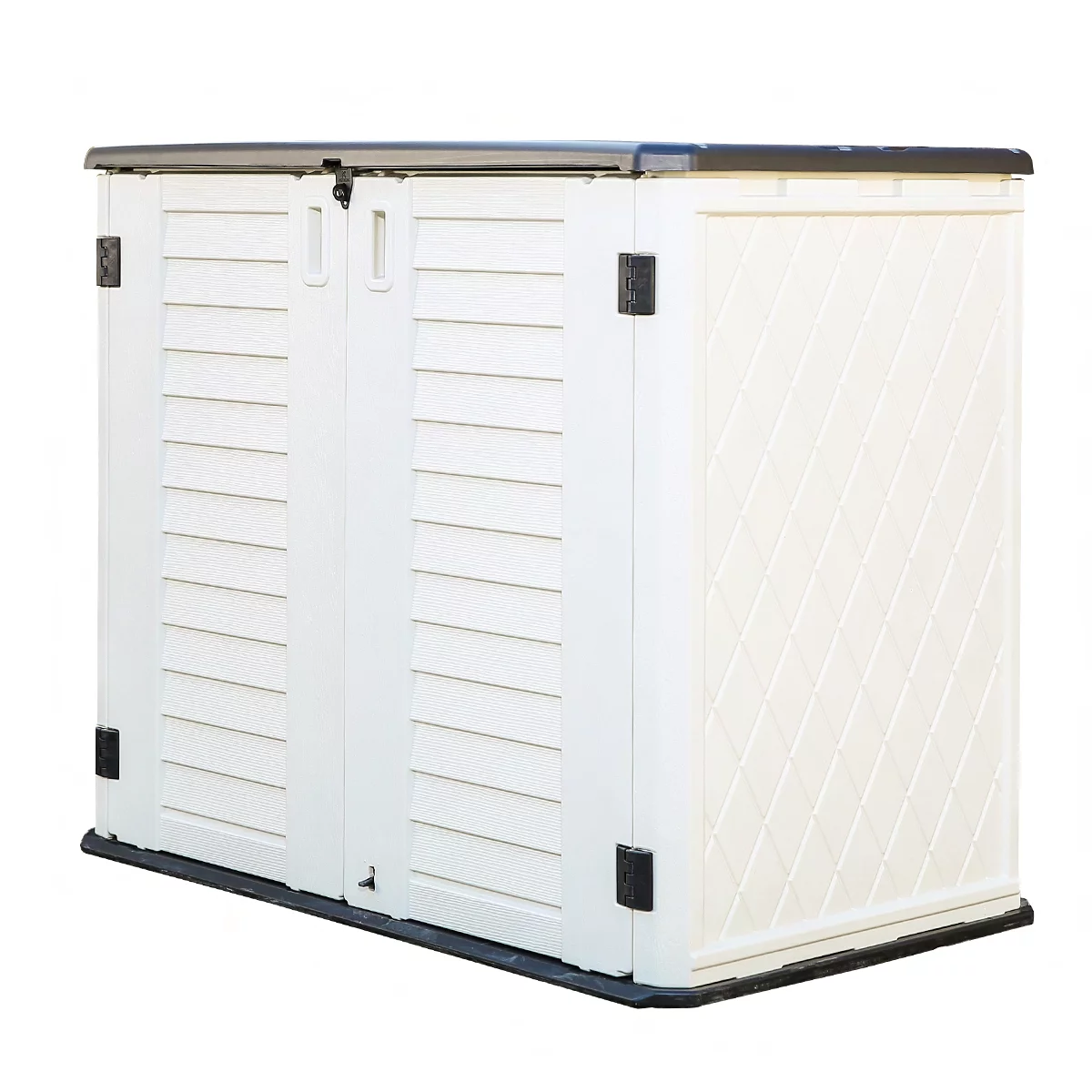 KINYING 4.2'x3.4'ft. Outdoor Large Horizontal Storage Shed, Weather Resistant Resin Tool Shed, Multi-Opening Door for Easy Storage of Trash Cans, Garden Tools, Lawn Mowers, Waterproof, Lock