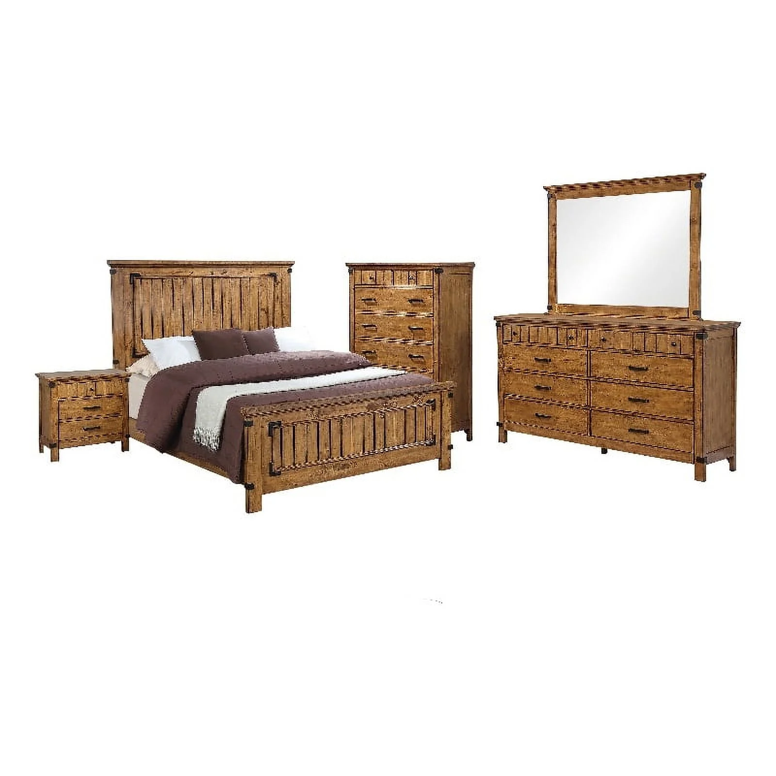 Pemberly Row Contemporary 5-Piece Wood Queen Panel Bedroom Set in Brown