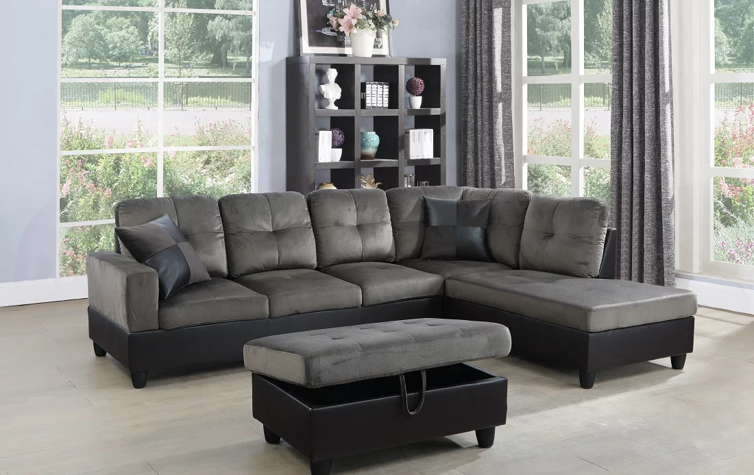 PonLiving Furniture Andes Microfiber with Faux Leather Sofa Set With Ottoman Andes Microfiber with Faux Leather Sofa Set With Ottoman