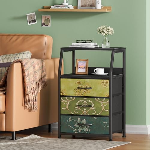 Furnulem White Dresser with 5 Drawers, Vertical Storage Tower Fabric Dresser for Bedroom, Hallway, Entryway, Nursery, Closet Organizer, Nightstand Bedside Table Furniture, Sturdy Steel Frame, Wood Top