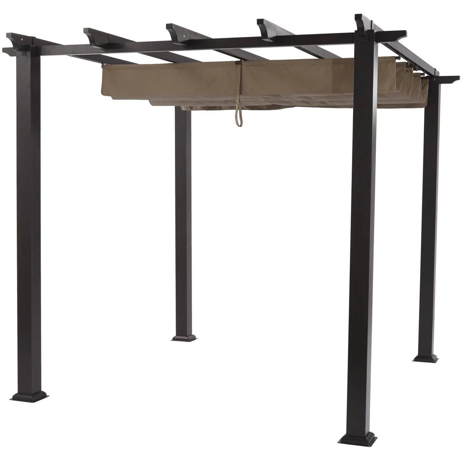 Better Homes & Gardens Meritmoor 9'L x 8.6'W x 7.7'H Steel Pergola with Canopy, Black/Beige