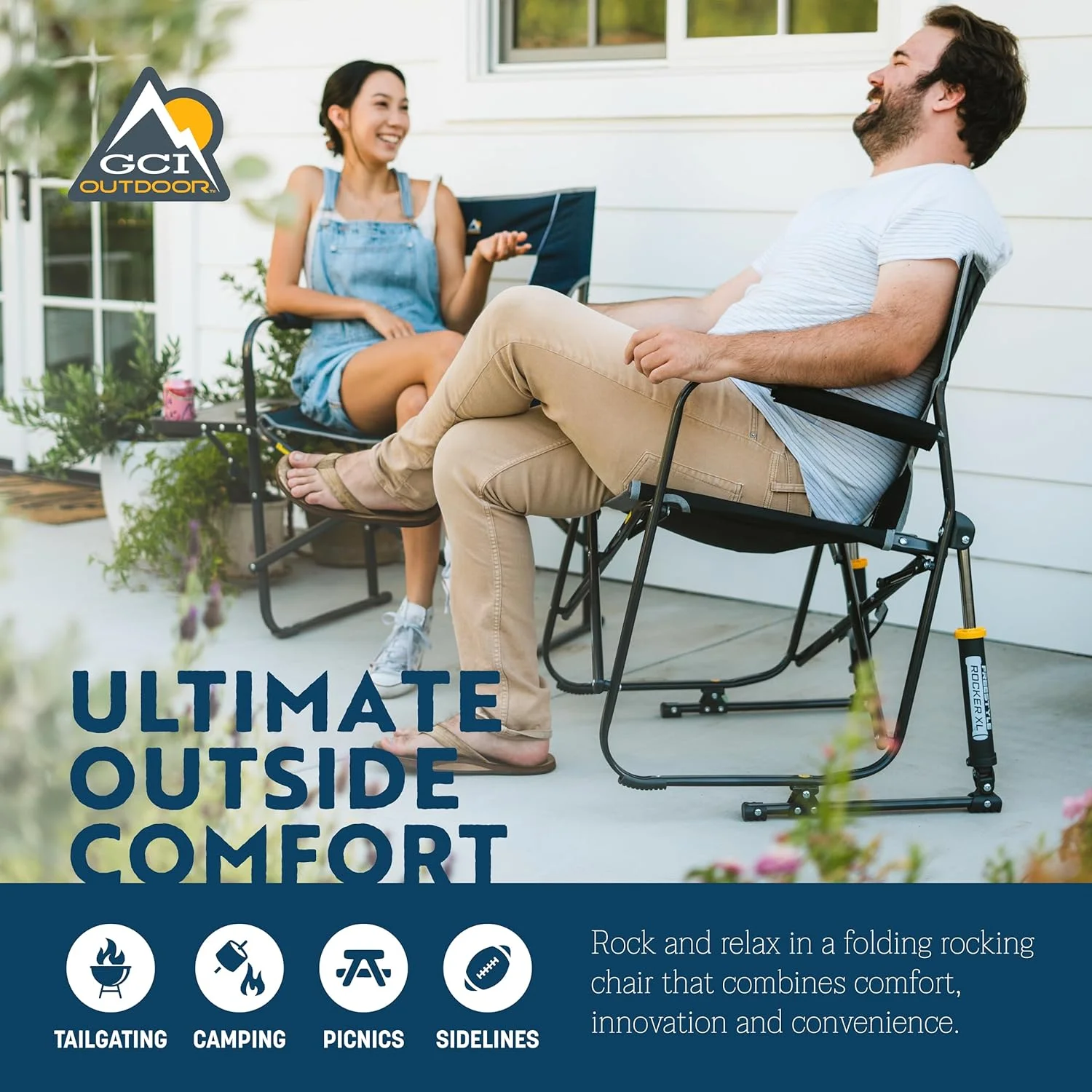 Outdoor Freestyle Rocker XL Portable Folding Rocking Chair and Outdoor Camping Chair