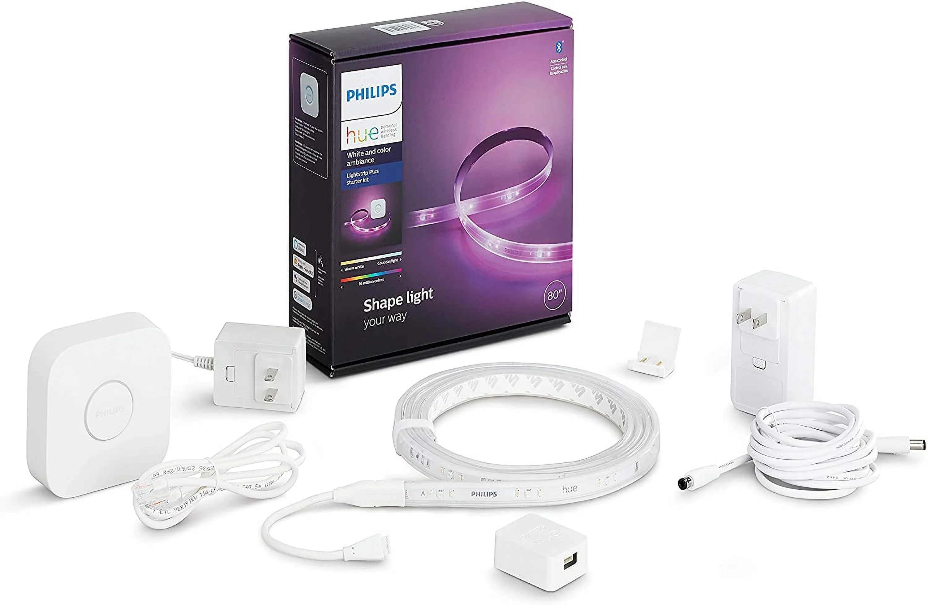 Philips - Hue Bluetooth Lightstrip Plus 80-inch Starter Kit - White and Color Ambiance