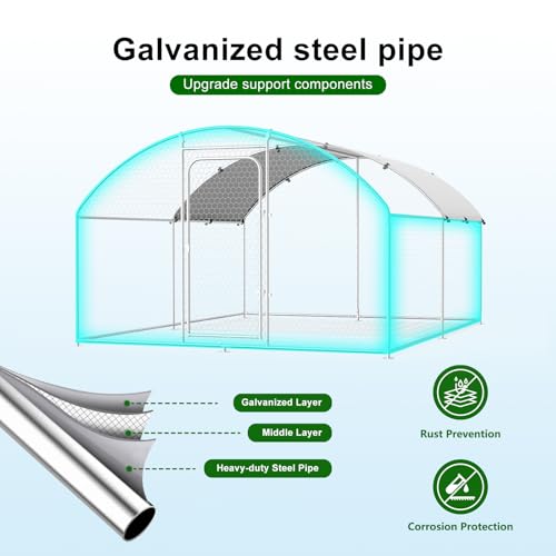 Large Metal Chicken Coop Walk-in Poultry Cage Chicken Run Pen Dog Kennel with Waterproof and Anti-Ultraviolet Cover for Outdoor Farm Use(9.8' L x 19.7' W x 6.4' H)