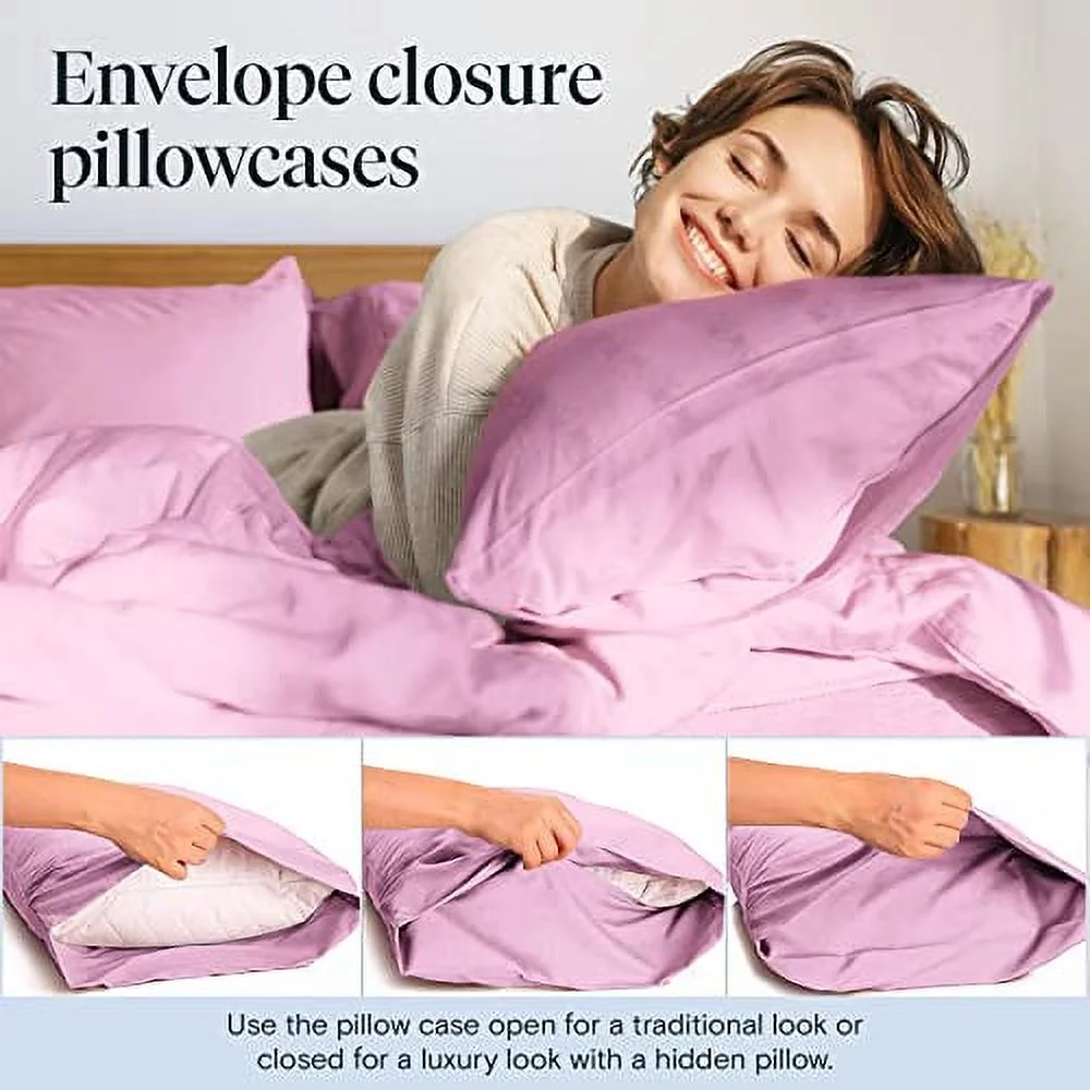 LuxClub Cooling Microfiber Sheet Set, Soft, Deep Pocketed, and Comfortable Bed Sheets, Bedroom Decor for Couples, Light Plum, Full Size, 6 Pieces