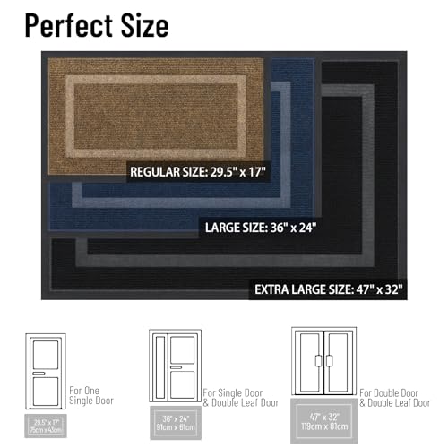 OLANLY Front Door Mat Indoor Outdoor Entrance, Waterproof All-Season, All-Weather Doormat, Sturdy Natural Rubber, Fade Resistant, Low Profile, Easy Clean Patio Porch Entryway Mat, 29.5x17, Black