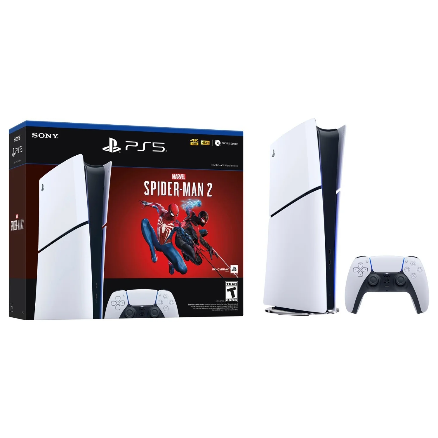 Sony PlayStation 5 Digital Slim Marvel’s Spider-Man 2 Bundle with Extra Starlight Blue Controller and QuickType Keypad