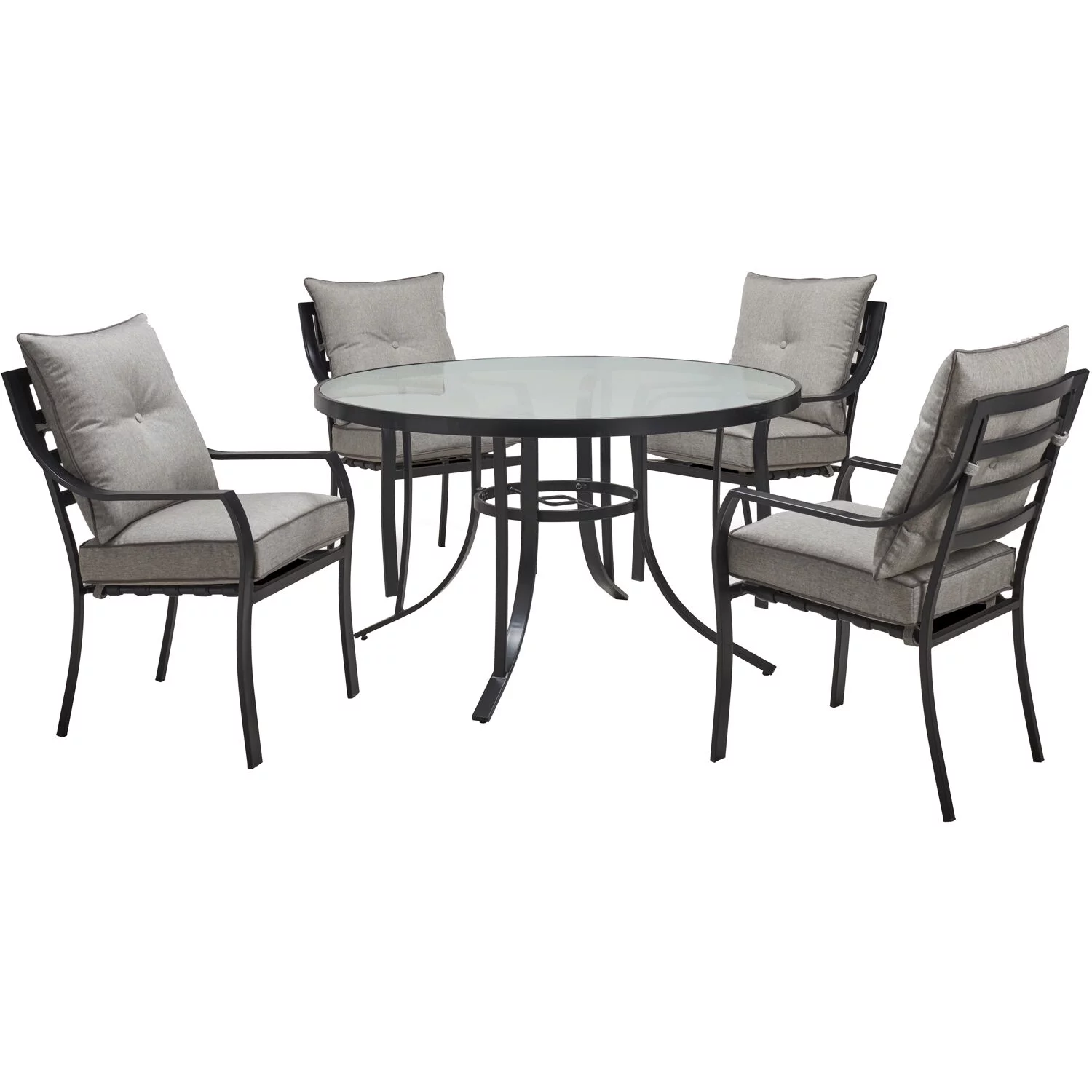 Hanover Lavallette 5-Piece Dining Set in Silver Linings with 4 Stationary Chairs and a 52-In. Round Glass-Top Table